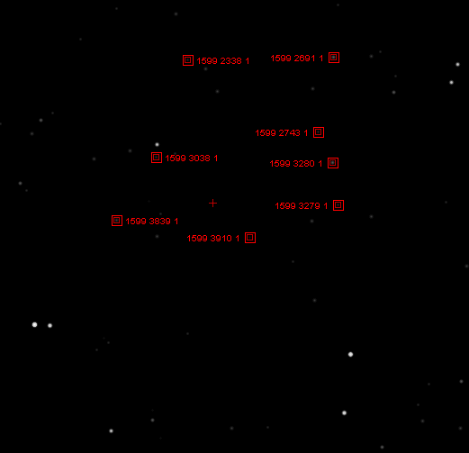 Annotated star chart showing measured stars