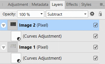Layers in AP, showing second image subtracted and curves under each