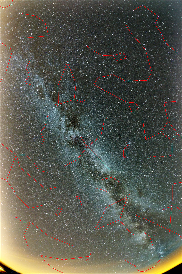 Fish-eye view of the whole sky, showing the Milky Way
