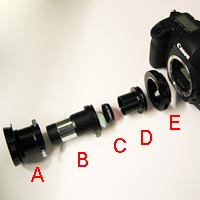 Exploded view of Barlow, filter, and adapters