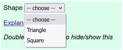 Drop-down list of shapes